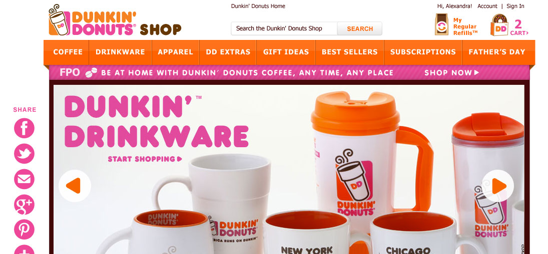 Dunkin' Donuts Shop Homepage