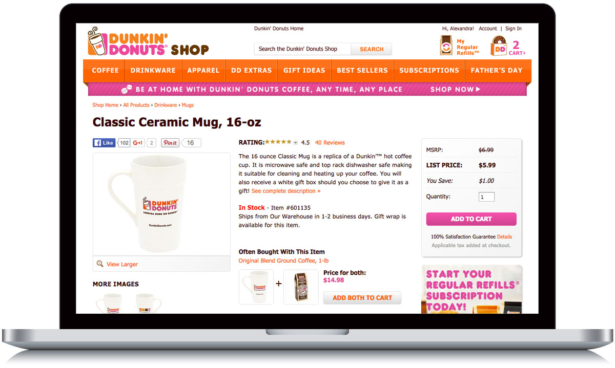 Dunkin' Donuts Product Detail Page