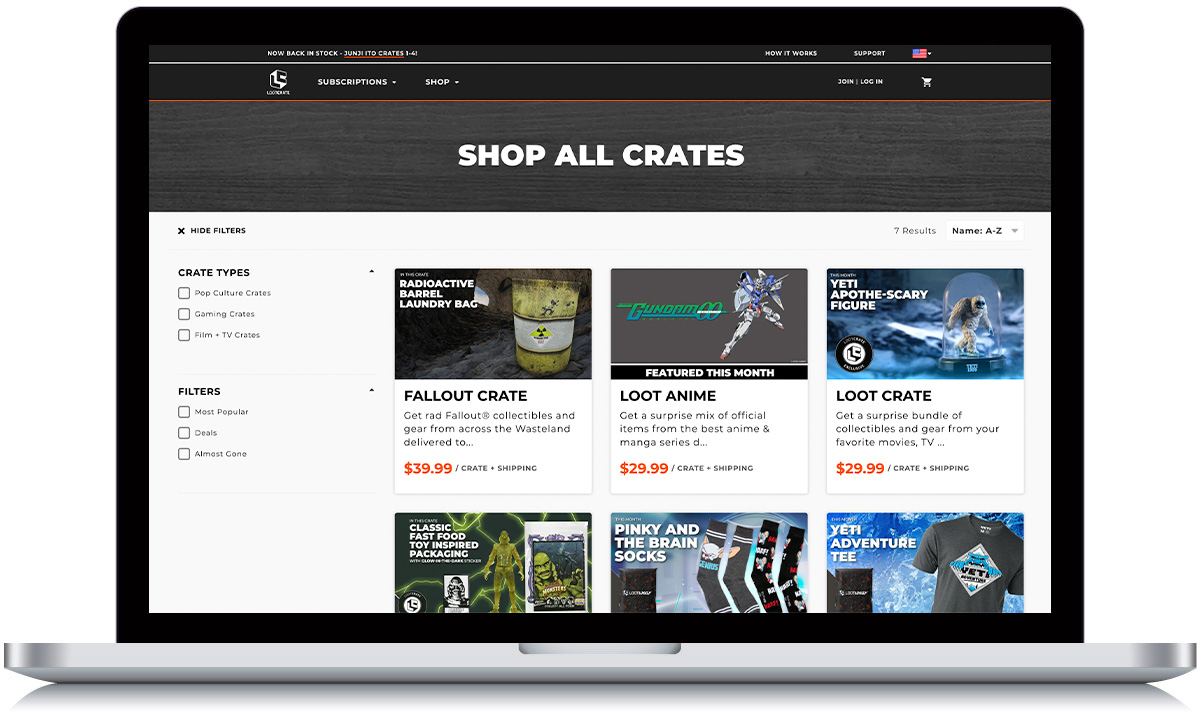 Loot Crate Website Category Page
