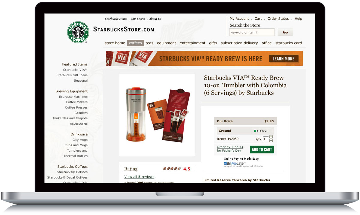 Starbucks Product Detail Page
